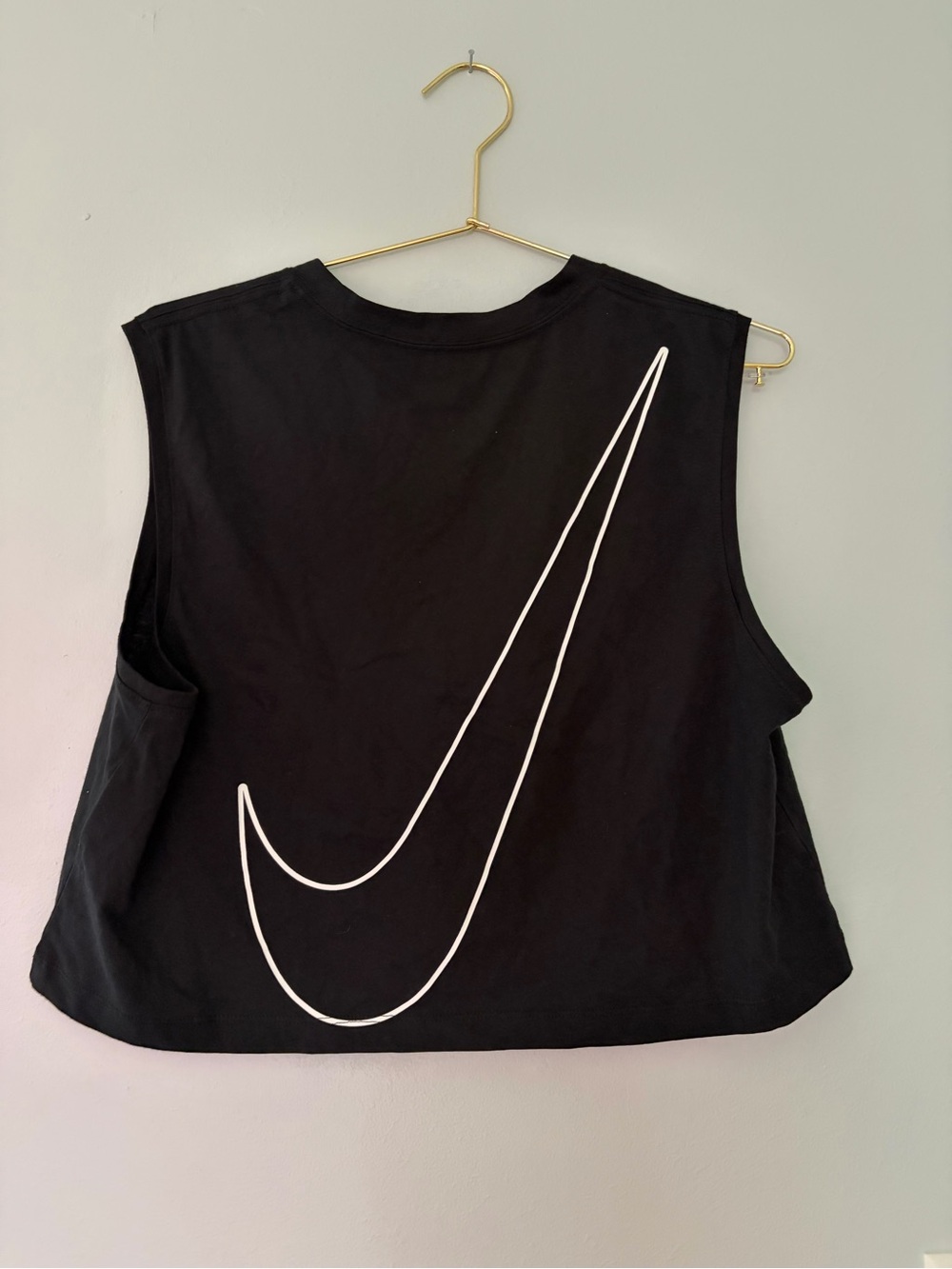 Nike Black Muscle Tee with Large White Swoosh Back Graphic